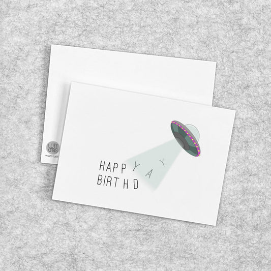 Happy Birthday – Ufo Postkarte aus dem Weltall